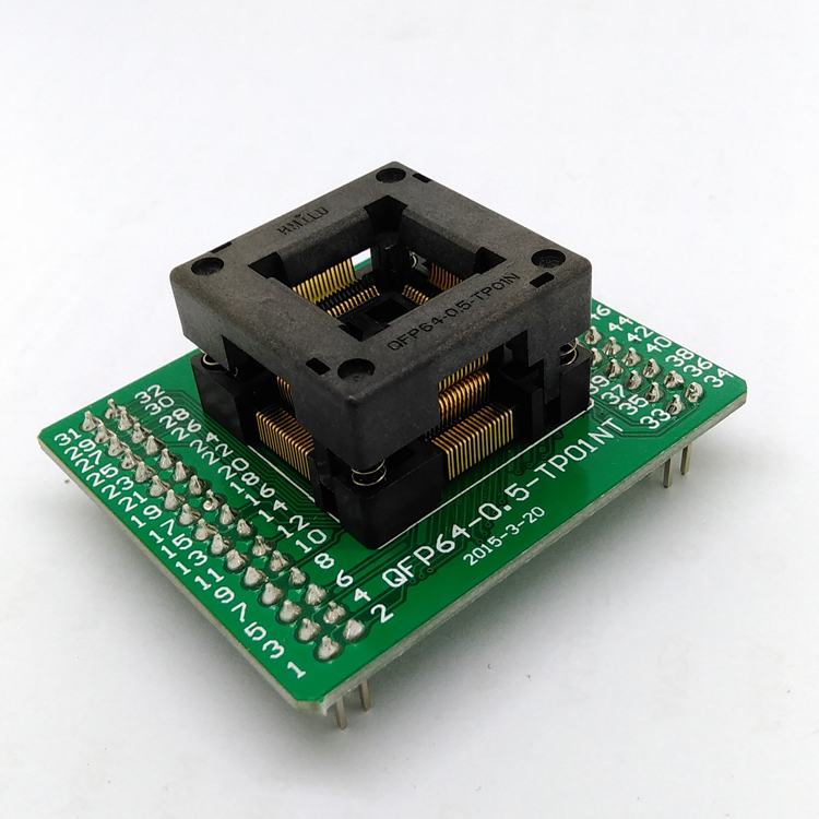 QFP64烧录座STM32F103RCT6_0.5间距芯片测试座OTQ64下压编程座